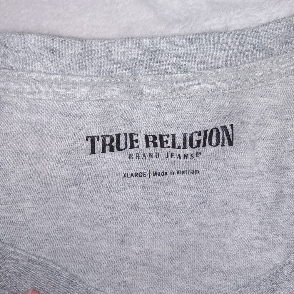 True Religion Short Sleeve Stamp Buddha Graphic Logo T-shirt Heather Grey Sz XL - Picture 6 of 7